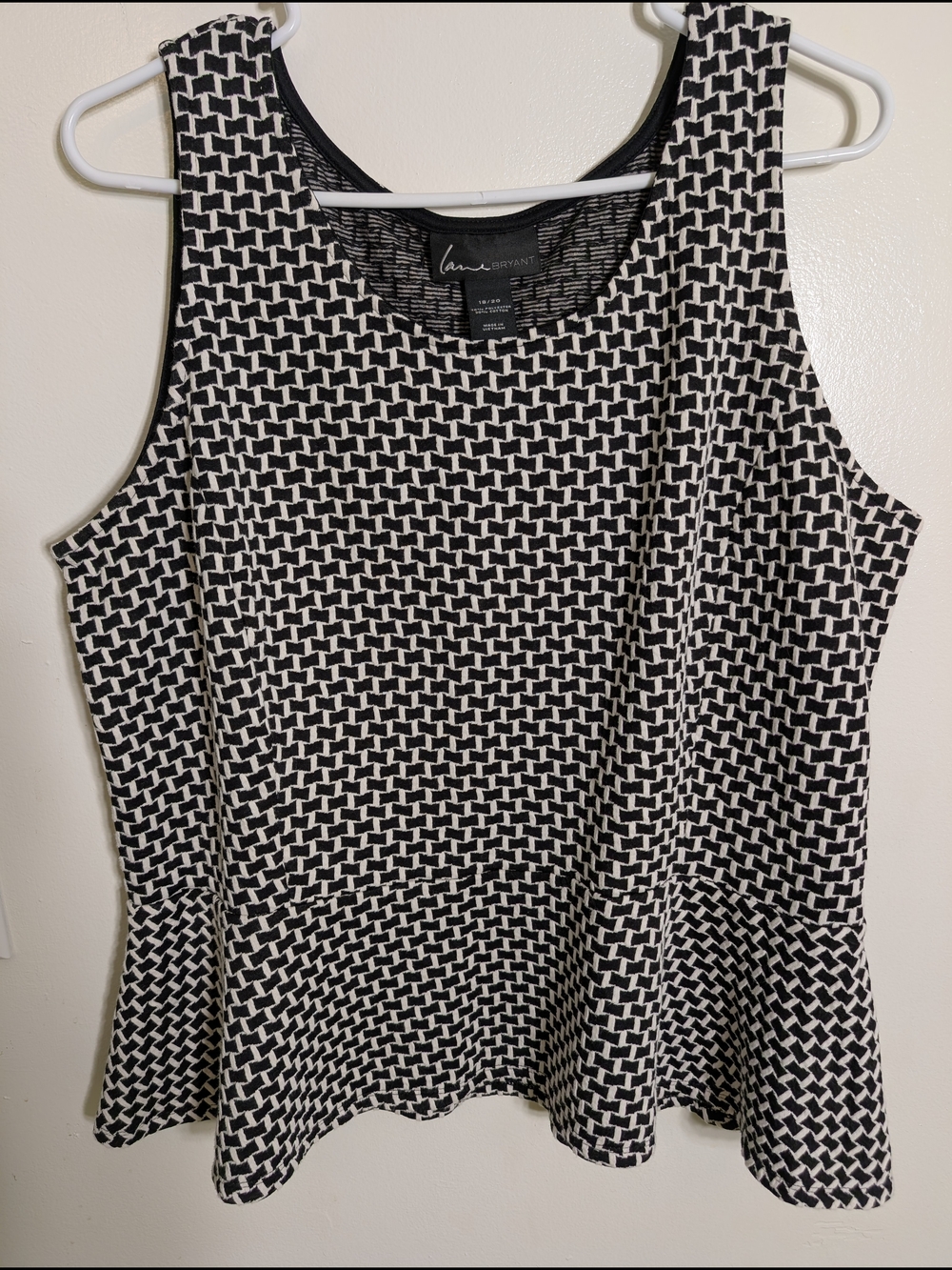 Lane Bryant Black and White Geometric Peplum Tank